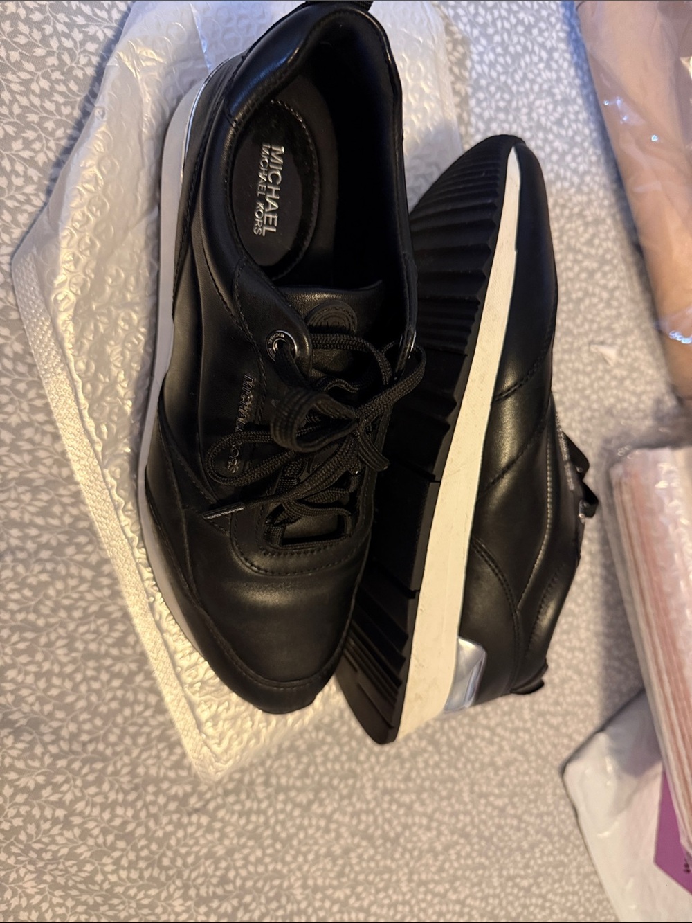 MICHAEL Michael Kors Black Leather Platform Lace-Up Sneakers